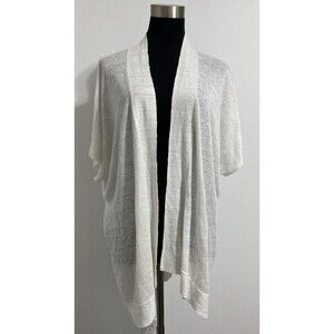 Eileen Fisher Cardigan Sweater Women's XL Cream Ivory 100% Linen Open Front
